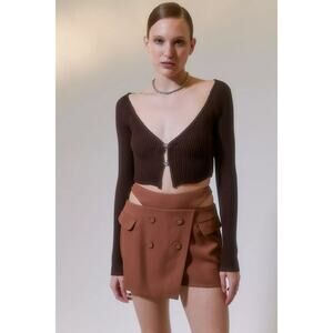 New For Love & Lemons Alysa Cutout Mini Button Skort $149 SMALL Brown